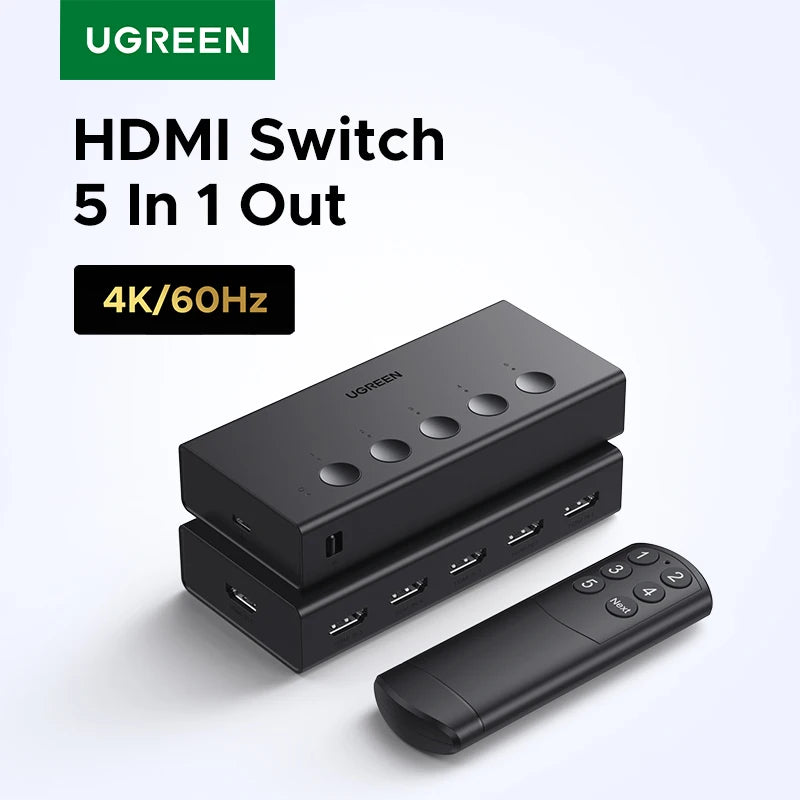 5-Port 4K 60Hz HDMI Switcher with Remote Control
