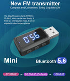 USB Bluetooth 5.6 FM Transmitter Receiver with LED Display for Car Radio