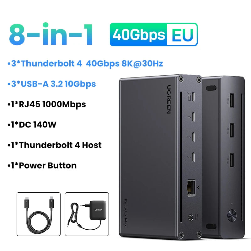 8-in-1 Thunderbolt 4 Docking Station with 40Gbps Data Transfer