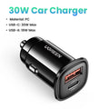 30W Dual Port Fast Car Charger with PD 3.0 and QC 4.0