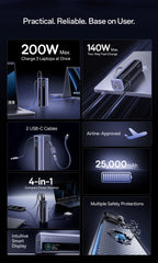 200W 25000mAh Fast Charging Power Bank with Retractable Cables