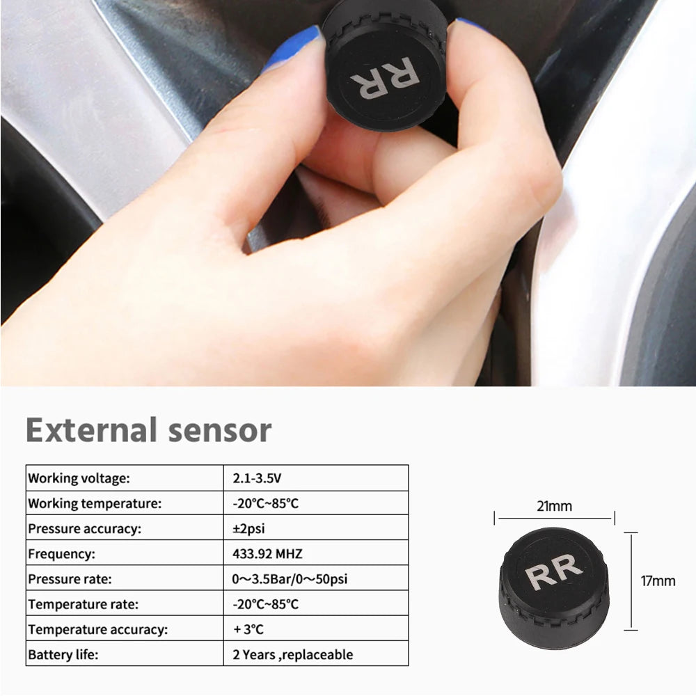 Solar Tire Pressure Monitoring System with 4 Wireless Sensors