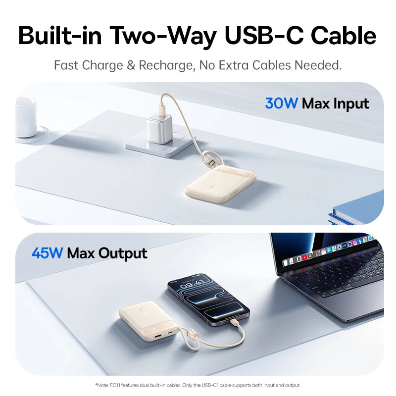45W Fast Charging Power Bank with Dual Built-in USB-C Cables - 6