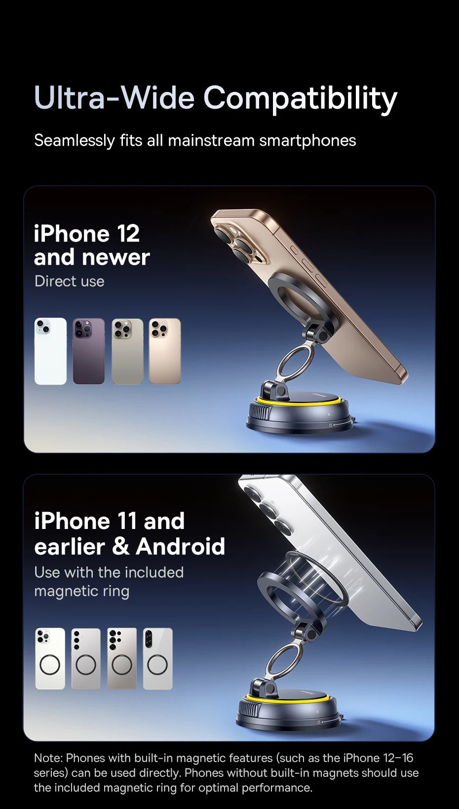 Magnetic Vacuum Suction Car Phone Mount with 360° Rotation - 20
