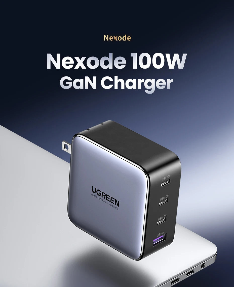 100W GaN USB-C Fast Wall Charger for Laptops and Smartphones