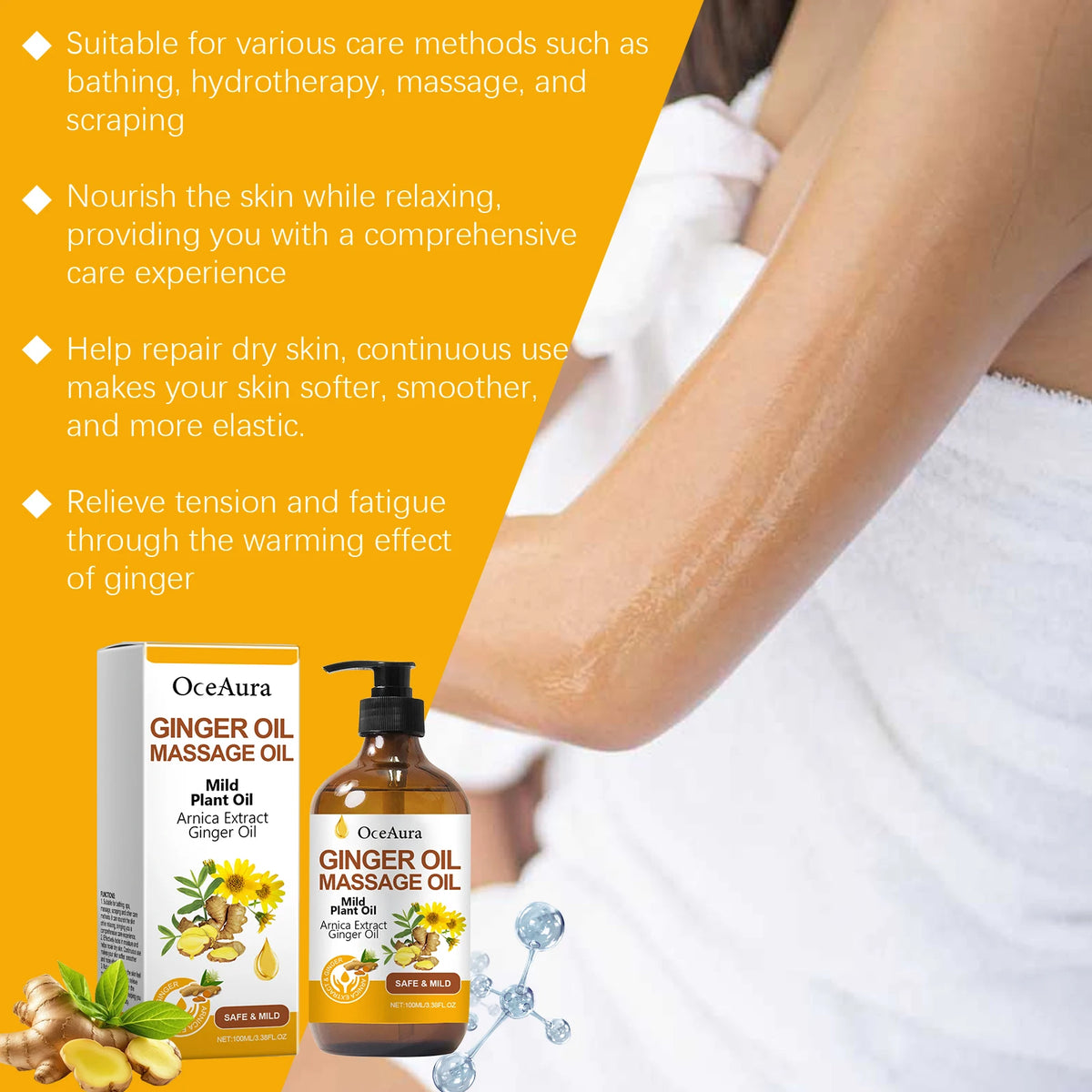 Ginger Essential Oil Body Massage Oil for Muscle Relief