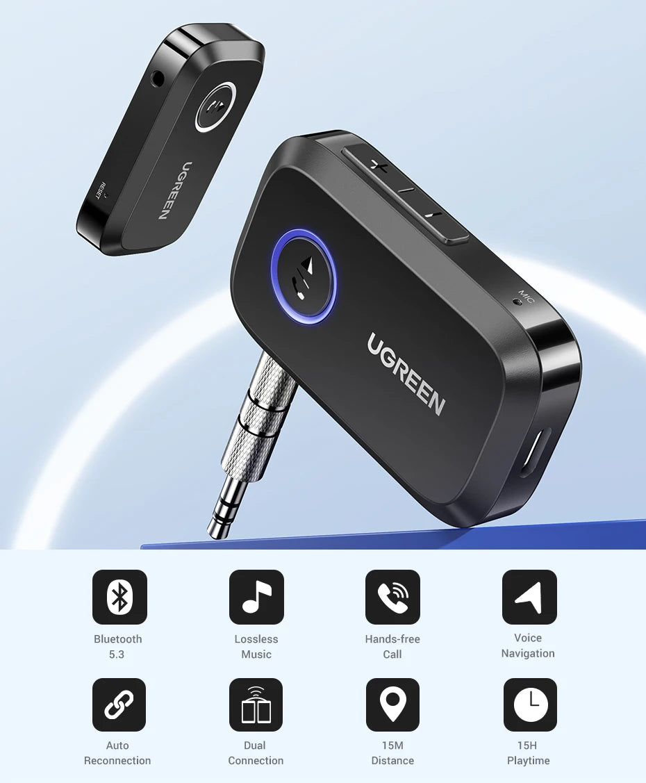 Bluetooth 5.3 Car Audio Receiver Adapter with 3.5mm AUX - 7