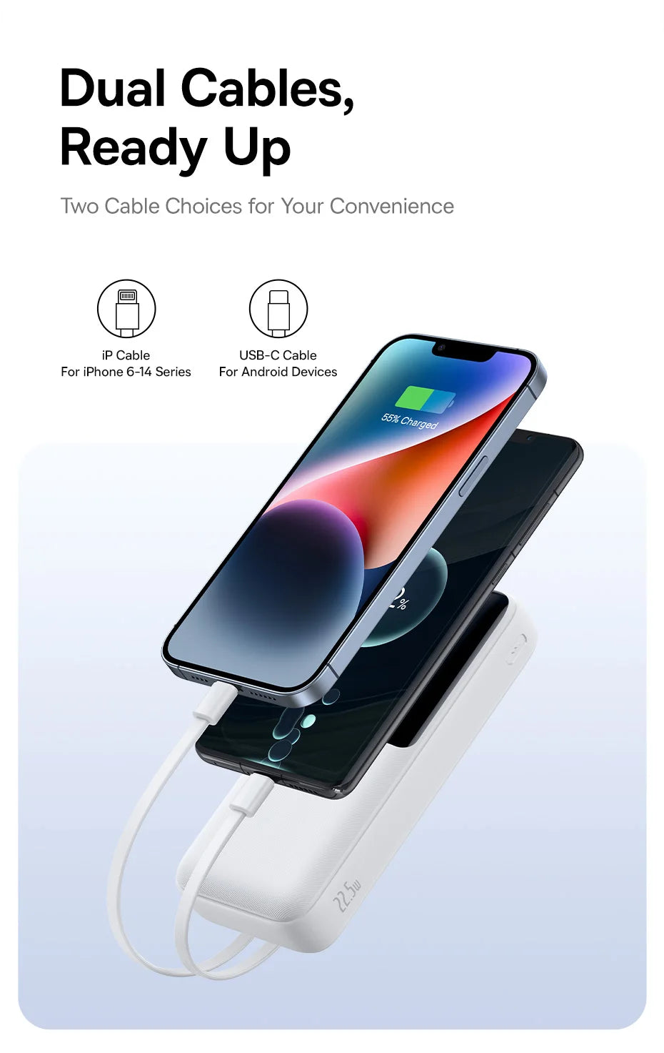20000mAh Portable Power Bank with Integrated Fast Charging Cables - 9