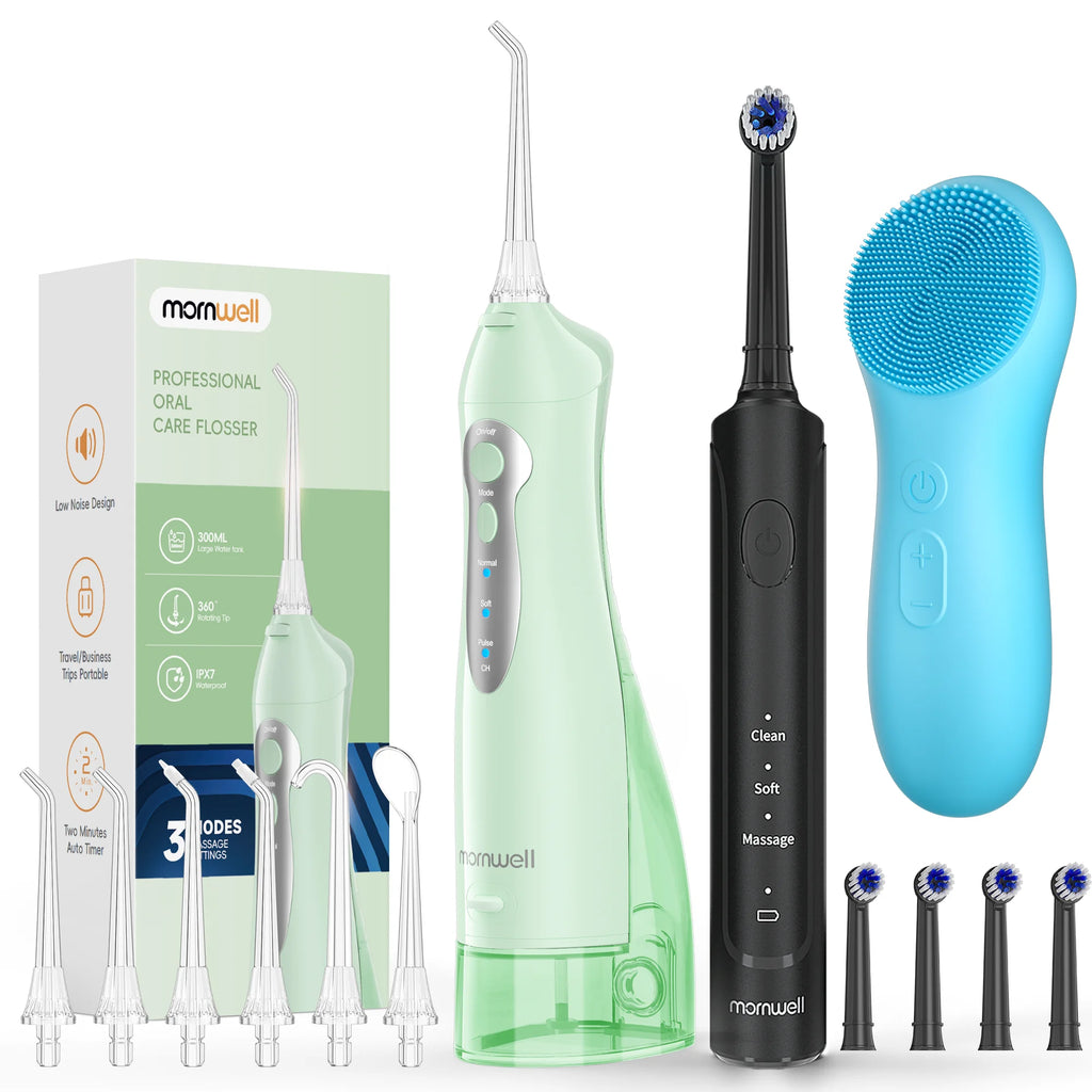 3-in-1 Oral Hygiene Kit: Flosser, Toothbrush & Facial Cleanser