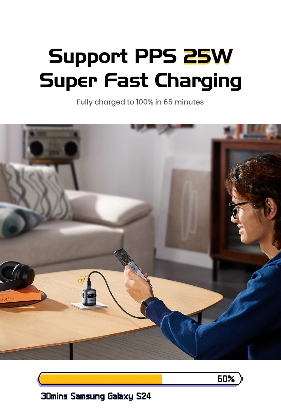 30W GaN USB-C Robot Fast Charger for Smartphones and Tablets - 10