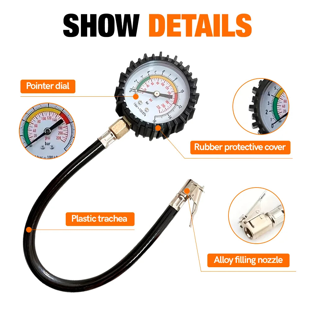 Heavy Duty Analog Tire Pressure Gauge for Cars and Motorcycles - 12