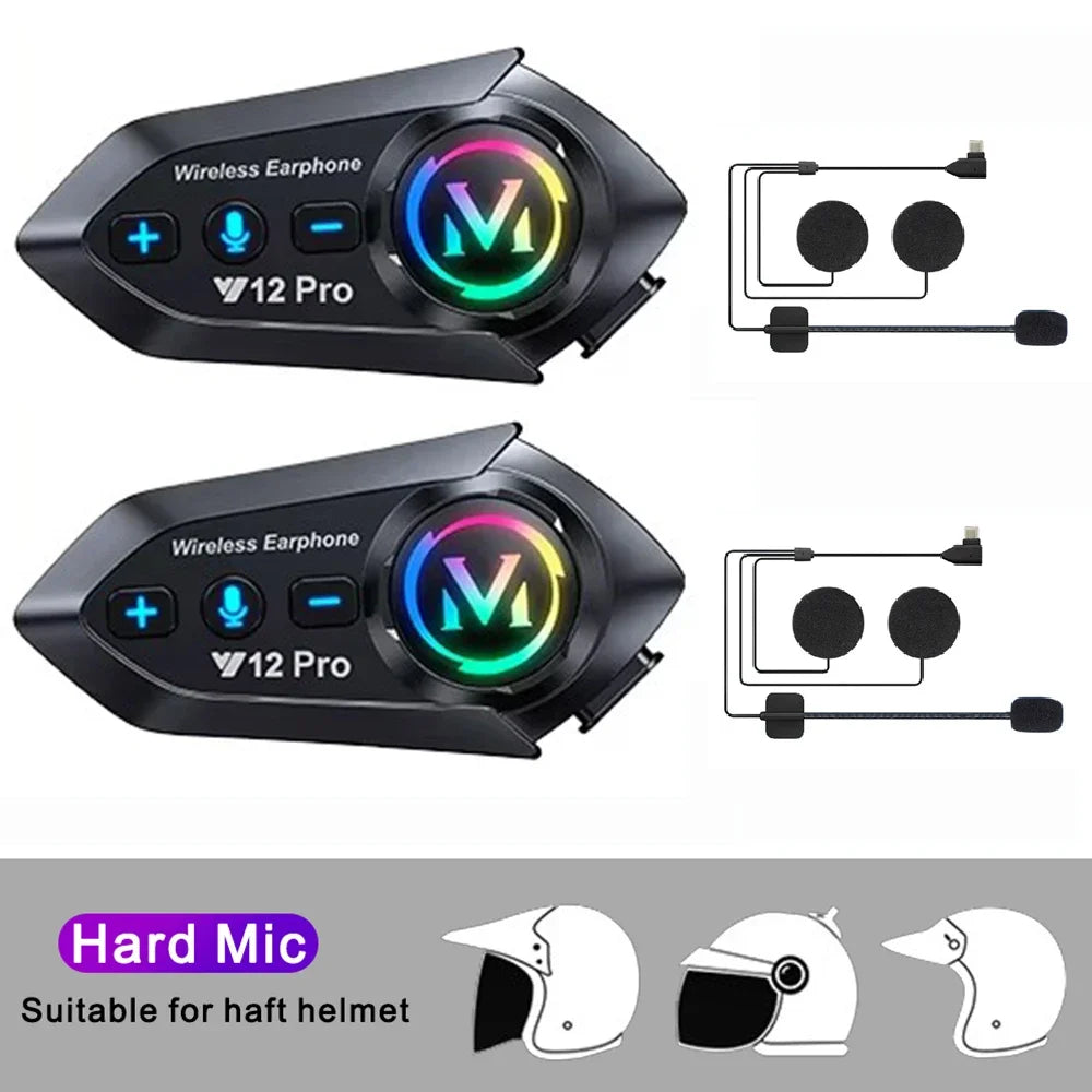 Y12 Pro Bluetooth 5.4 Motorcycle Helmet Intercom Headset 500M