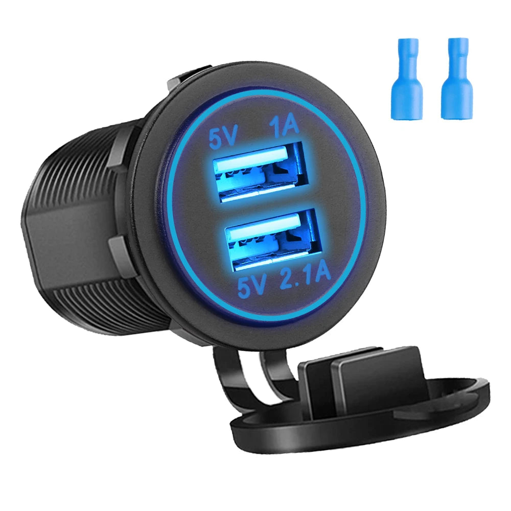 Dual QC 3.0 USB Fast Car Charger Socket 12V/24V Waterproof Outlet