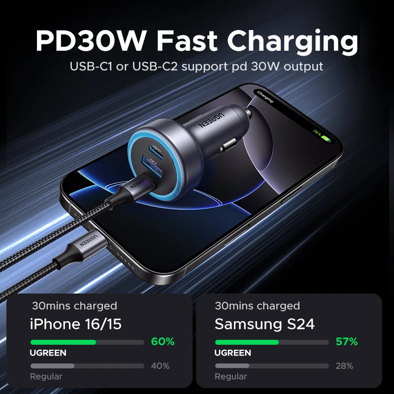 30W USB-C Fast Car Charger with Dual Ports