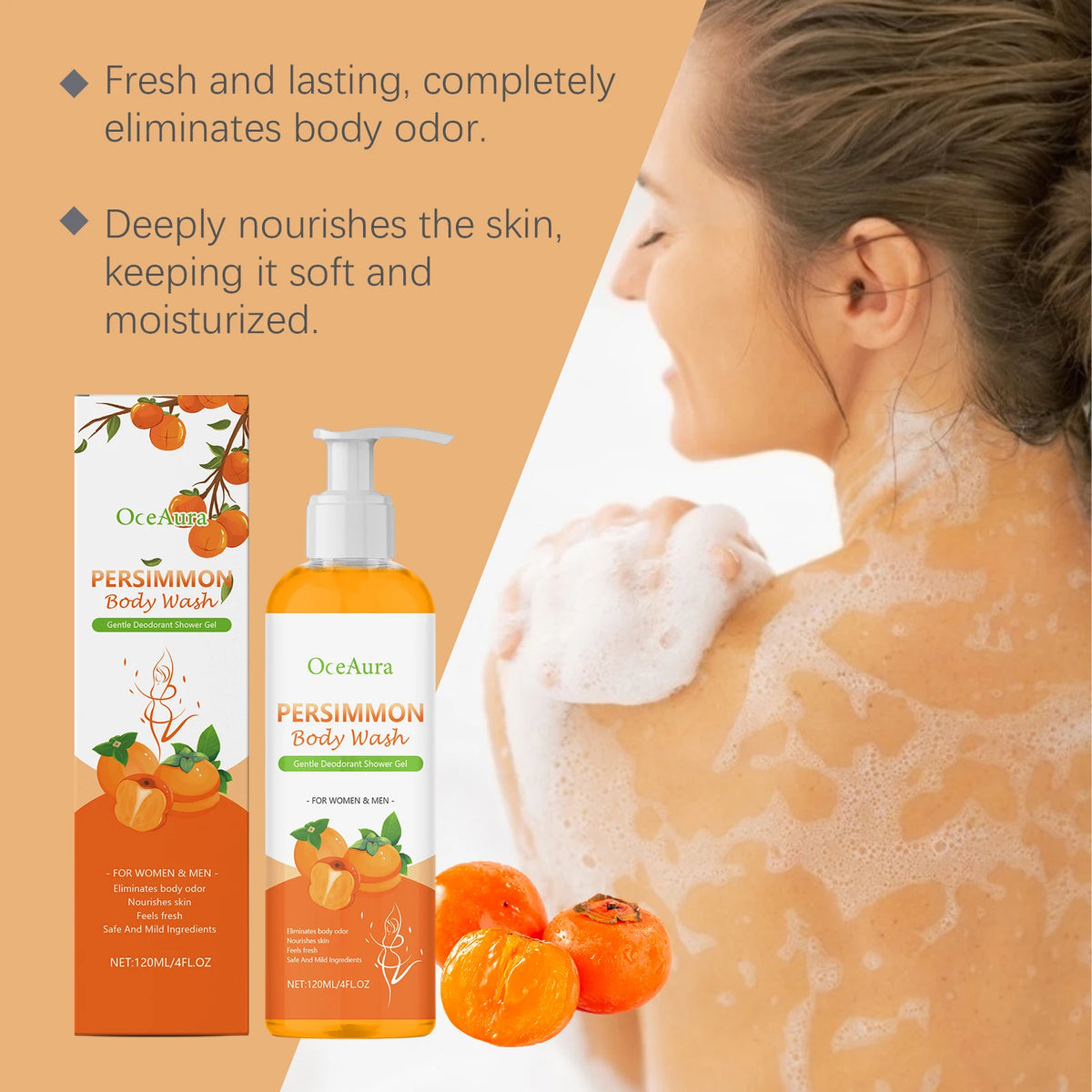 Exfoliating Persimmon Body Wash for Odor Control