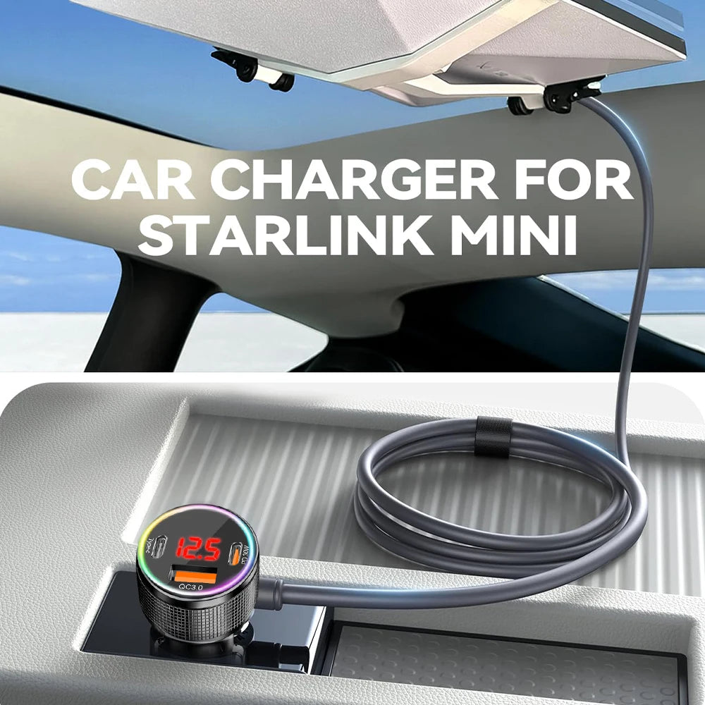 3M 12V 24V Car Power Adapter for Starlink Mini with USB PD QC Charger