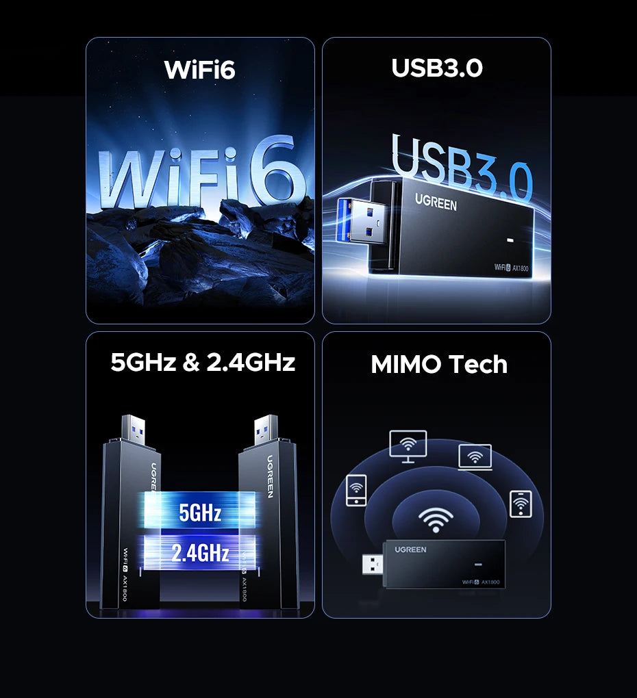 AX1800 WiFi 6 USB 3.0 Dual-Band Wireless Network Adapter for PC