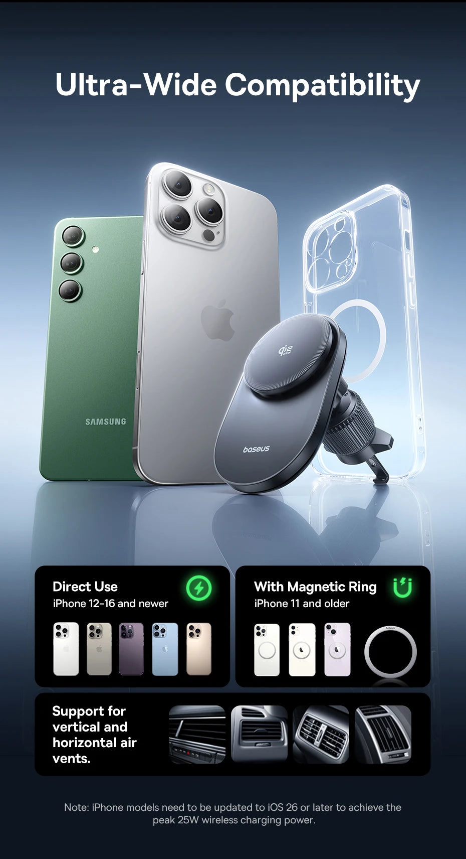 25W Magnetic Wireless Car Charger with Cooling Fan