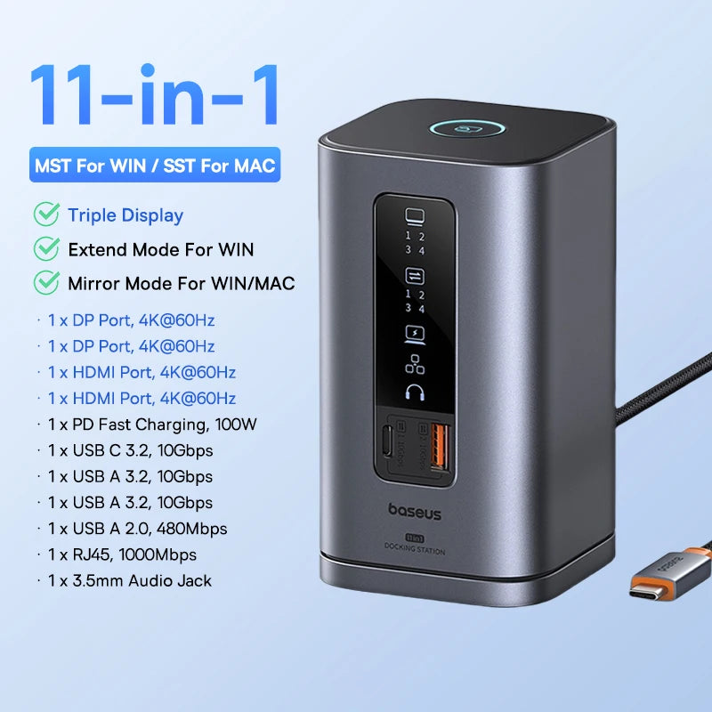 11-in-1 USB-C Docking Station with 4K Triple Display and 100W PD