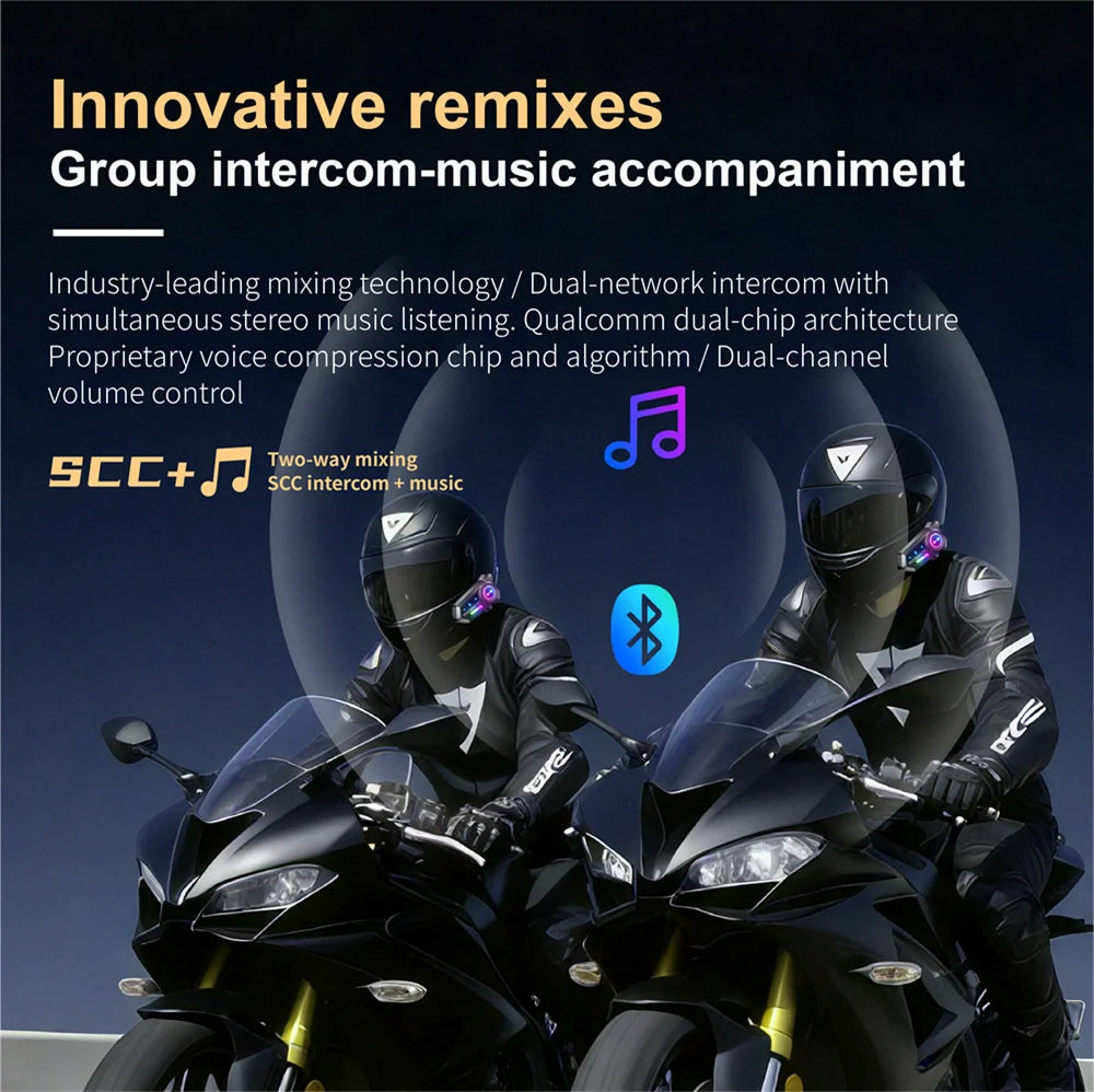 Motorcycle Helmet Bluetooth Intercom Headset with FM Radio