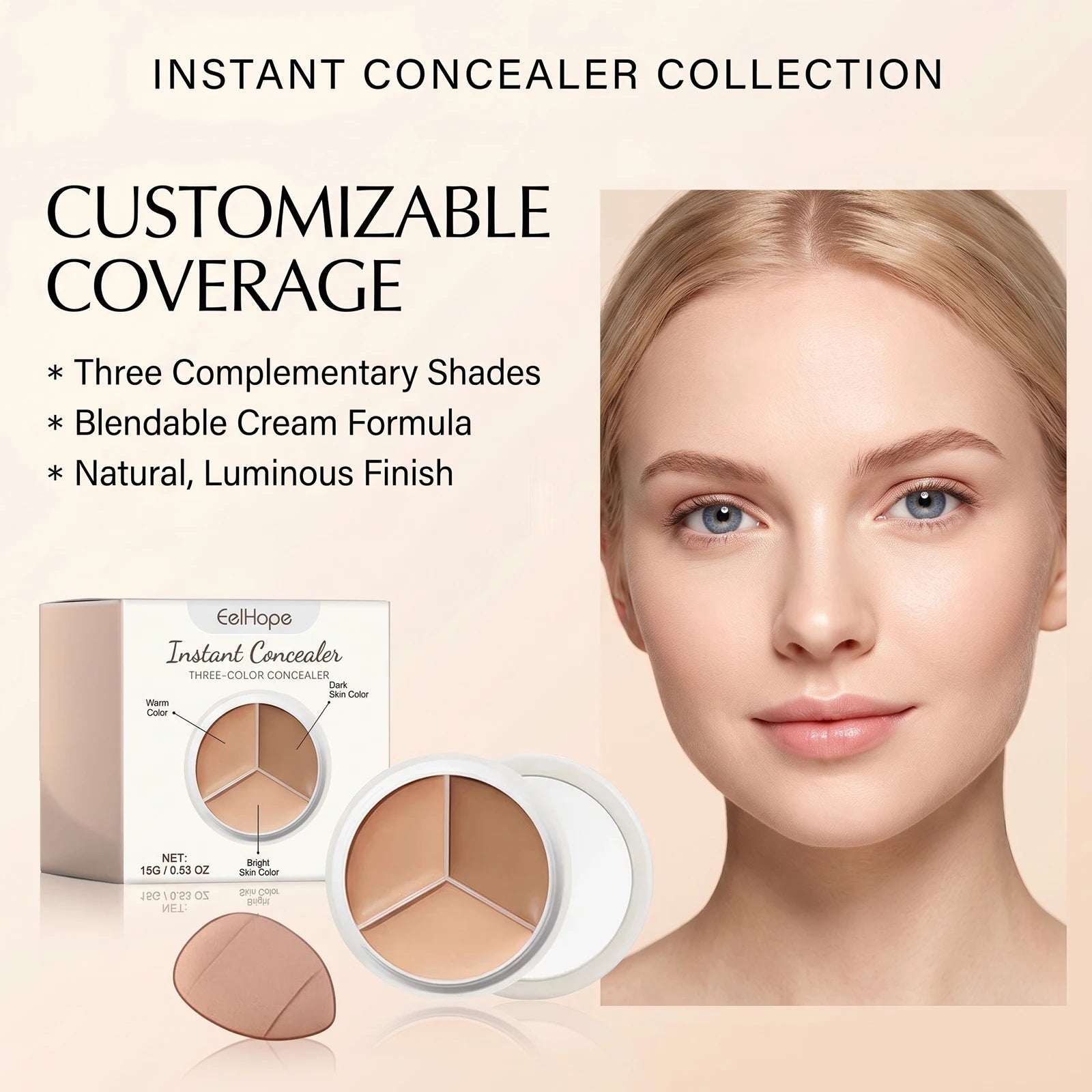 3-Color Cream Concealer Palette for Dark Circles and Blemishes - 6