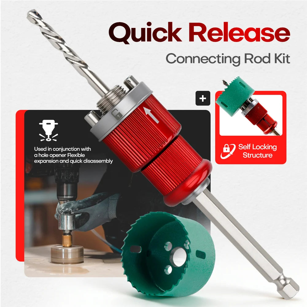 Quick-Release Hole Saw Connecting Rod with Hex Shank