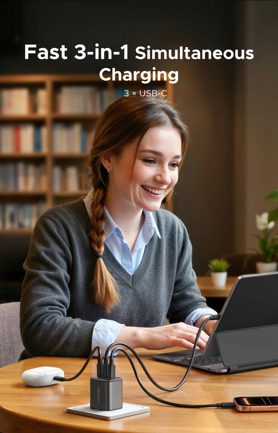 30W GaN Fast Wall Charger with 3 USB-C Ports