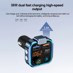 Bluetooth 5.0 FM Transmitter Car Adapter with 38W PD and QC3.0 Charger