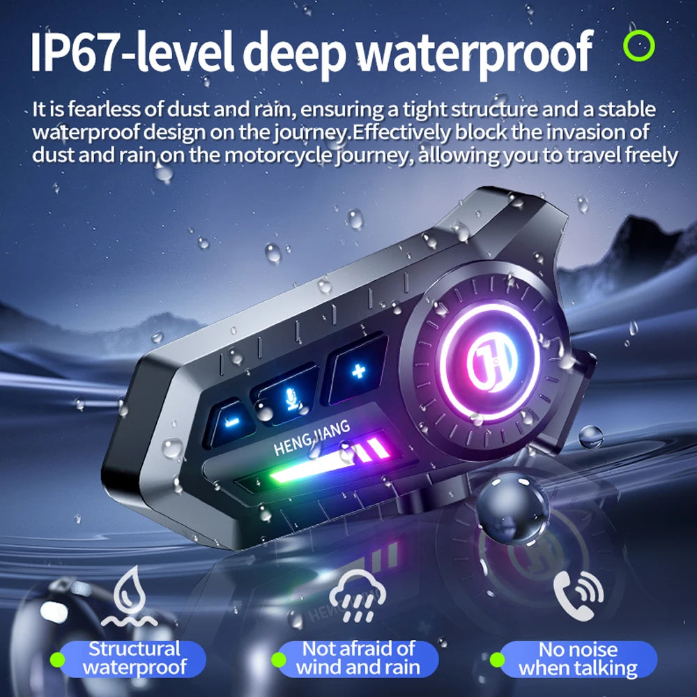 Bluetooth 5.4 Motorcycle Helmet Headset with RGB Lights and IP67 Rating
