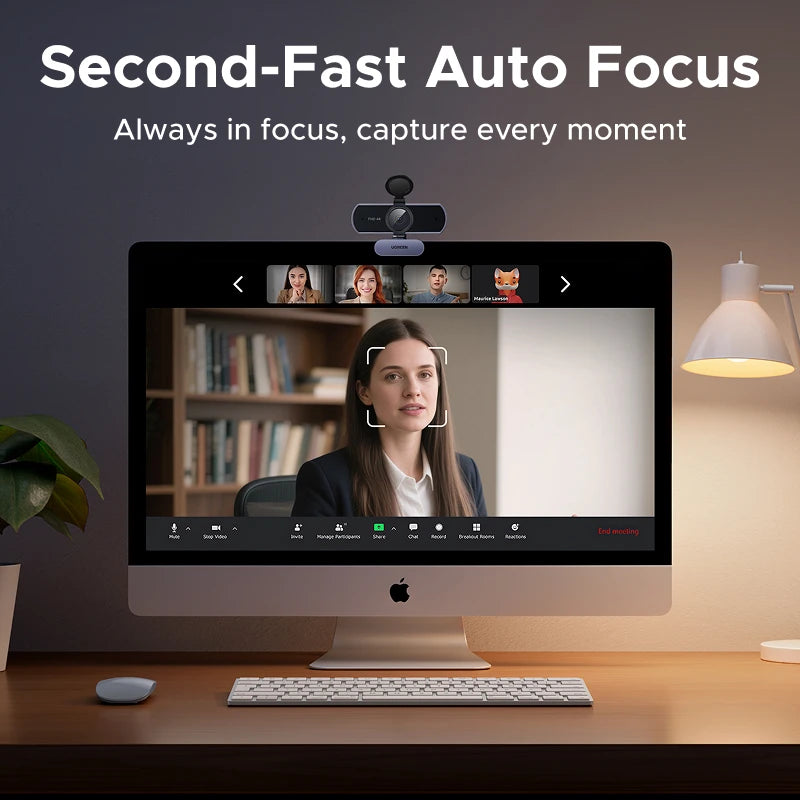 4K UHD Autofocus Webcam with Dual Noise-Cancelling Microphones