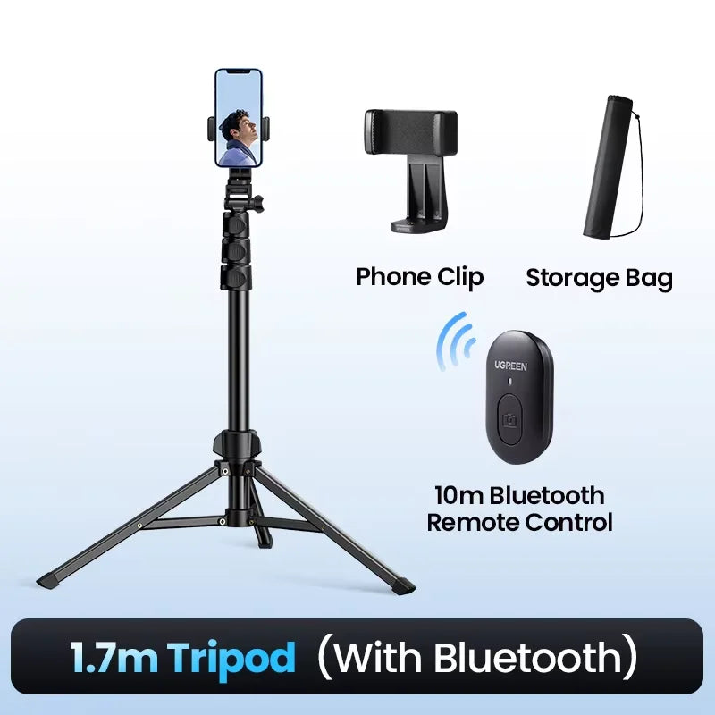 1.7m Extendable Aluminum Phone Tripod with Bluetooth Remote