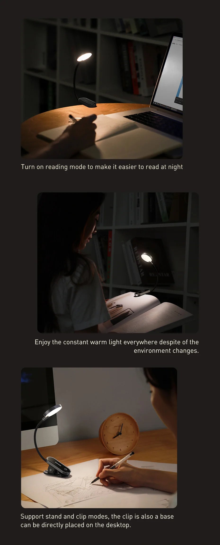 Rechargeable LED Clip-On Desk Lamp for Reading and Bedside - 12