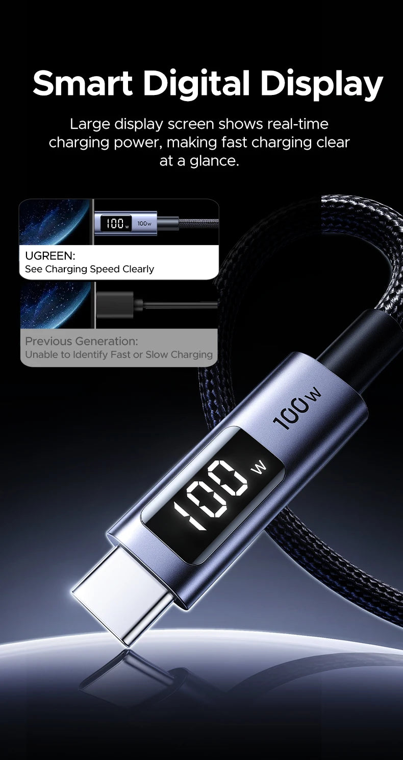 100W USB-C Fast Charging Cable with Digital Power Display
