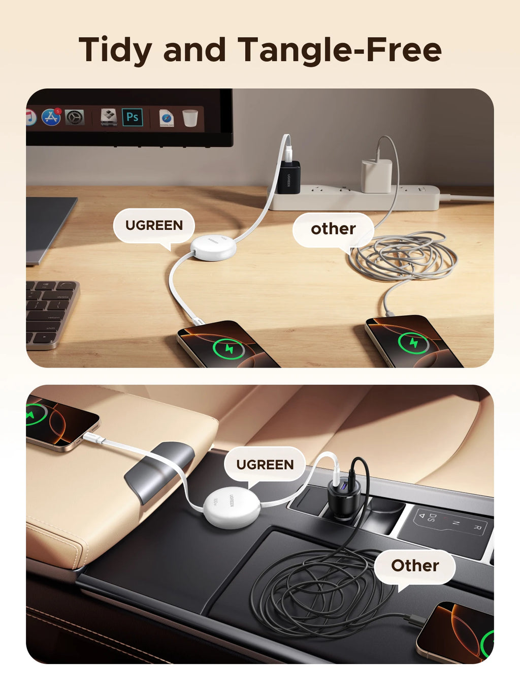 100W PD Fast Charging Retractable USB-C to USB-C Cable