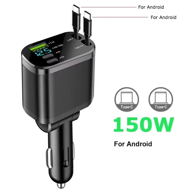 120W Retractable Fast Car Charger with Voltage Display - 14
