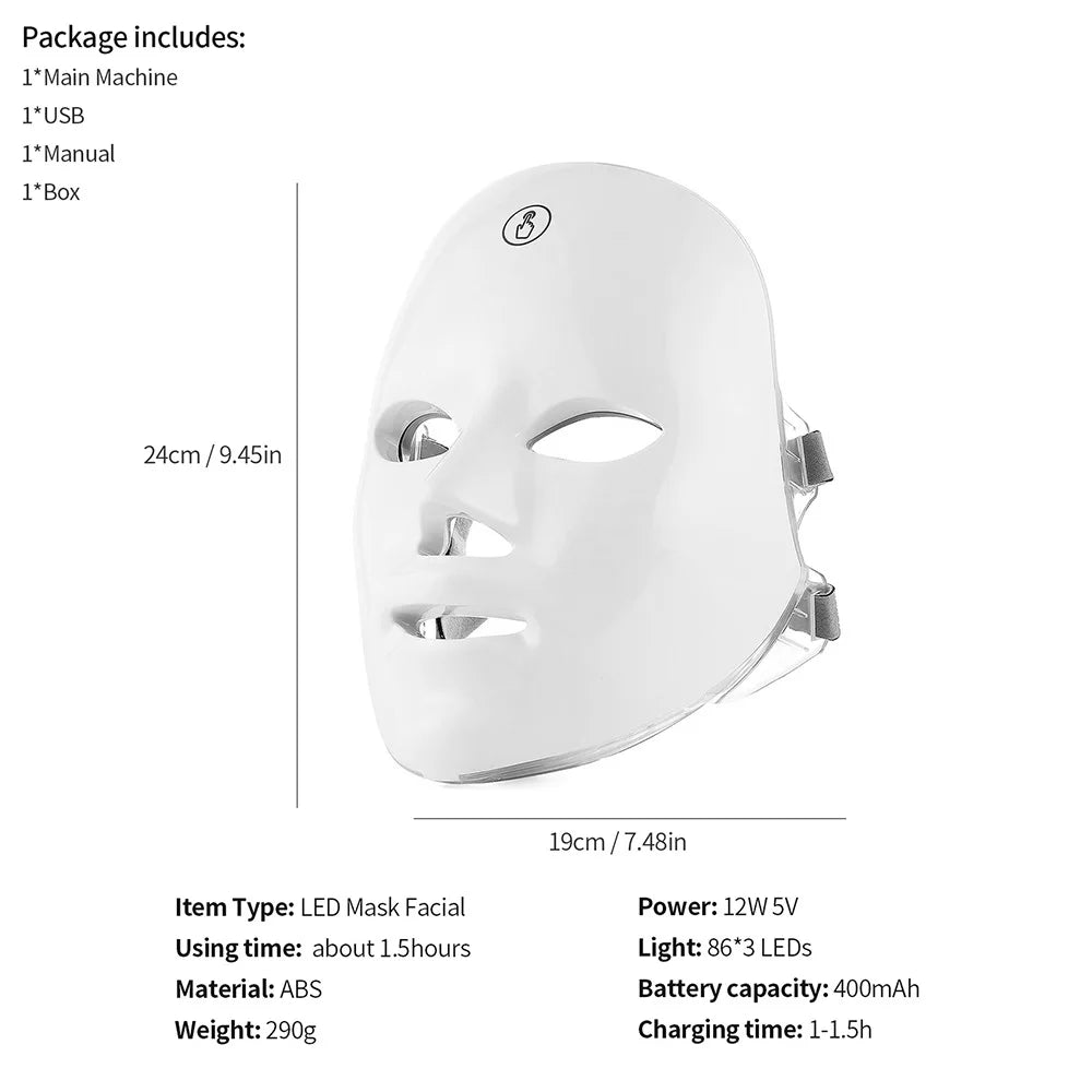 7-Color Rechargeable LED Photon Light Therapy Face Mask
