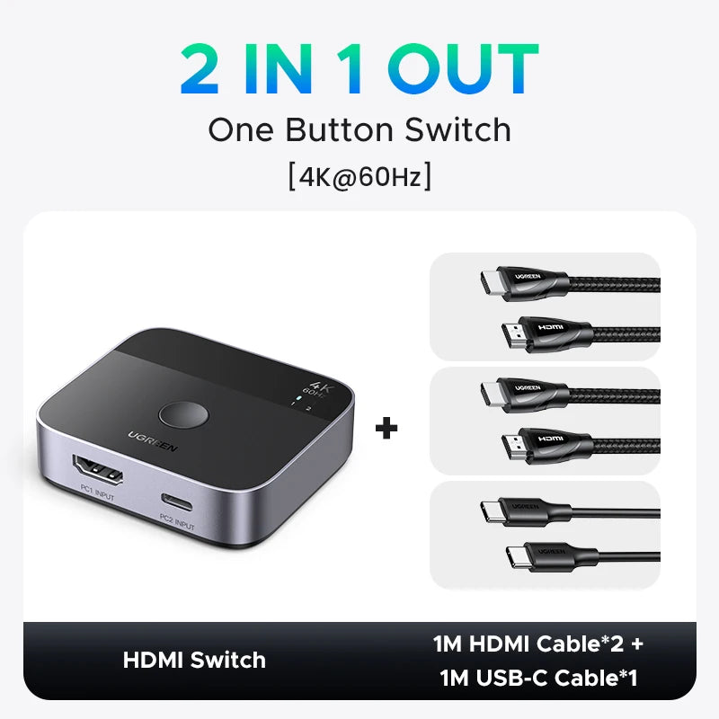4K 60Hz HDMI and USB-C 2-in-1 Switcher for Dual Device Setup
