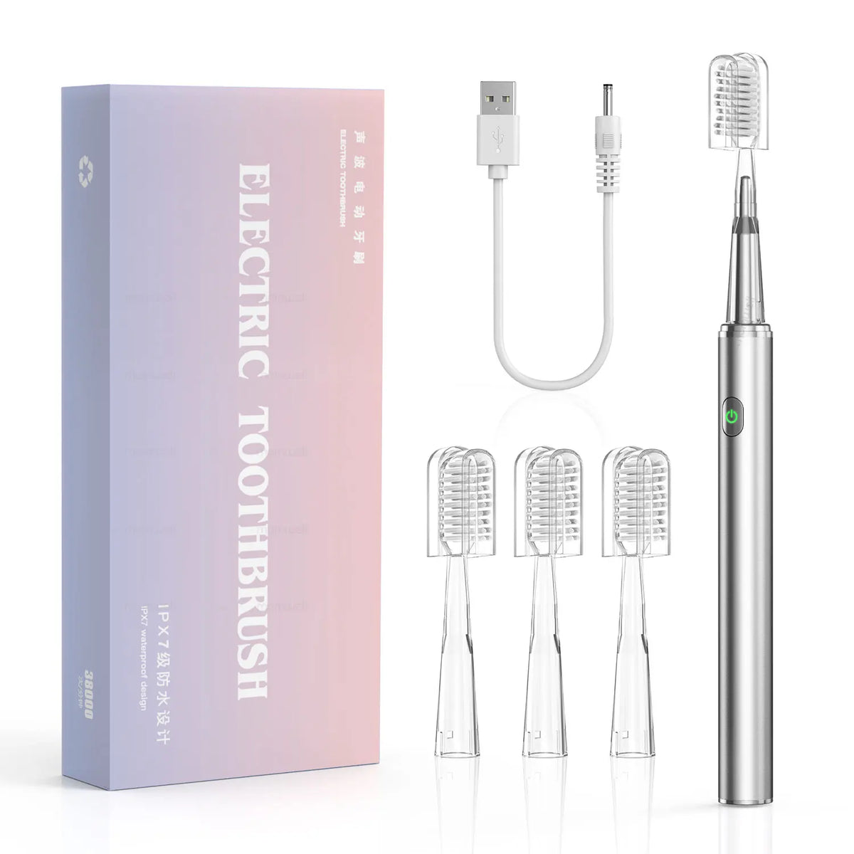 Rechargeable Acoustic Electric Toothbrush with 4 Replacement Heads
