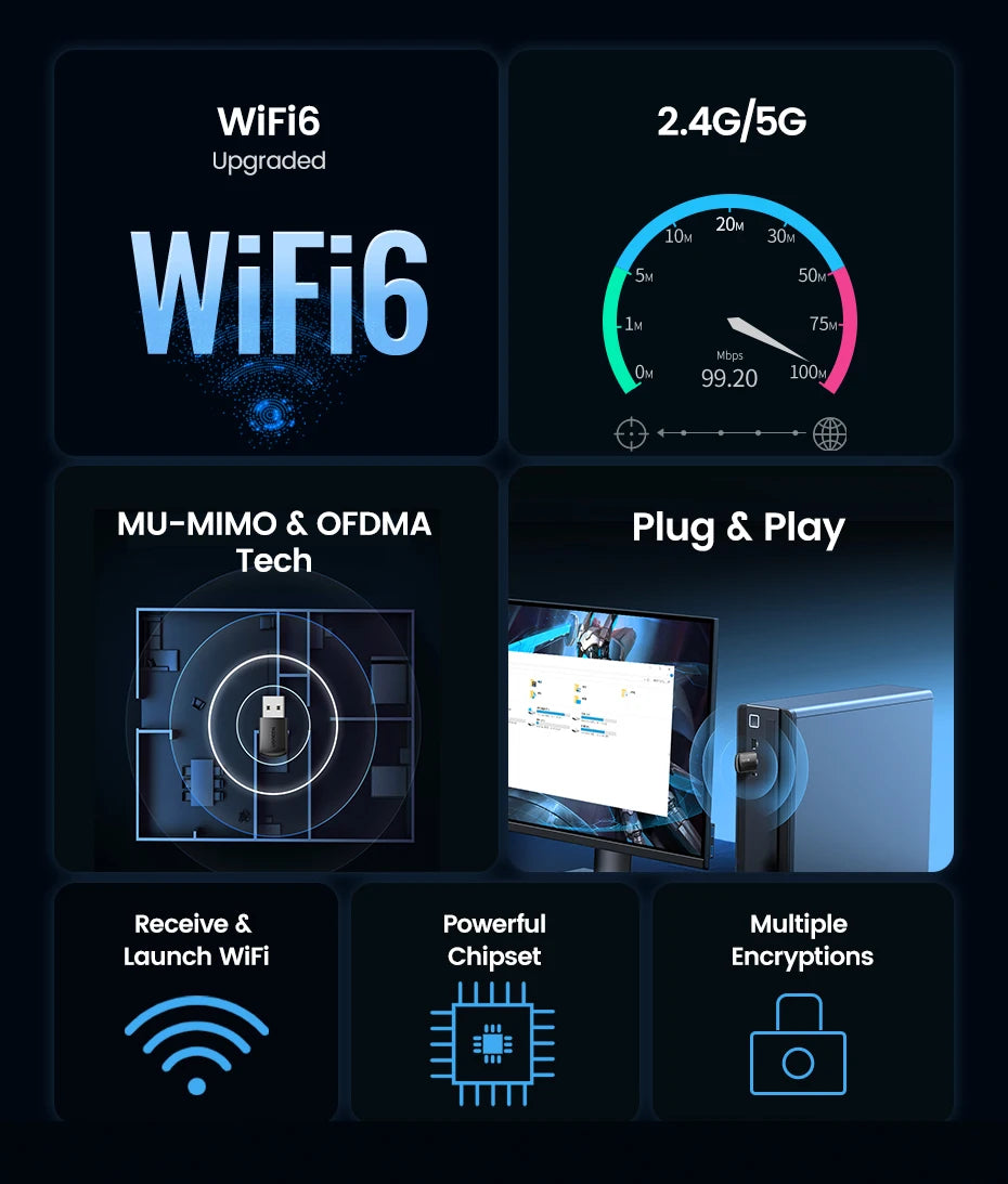 Dual-Band USB WiFi 6 Adapter for Desktop and Laptop - 10