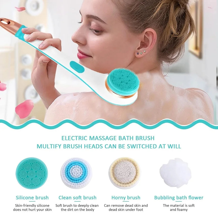 Electric Rechargeable Long Handle Body Scrubbing Bath Brush - 4