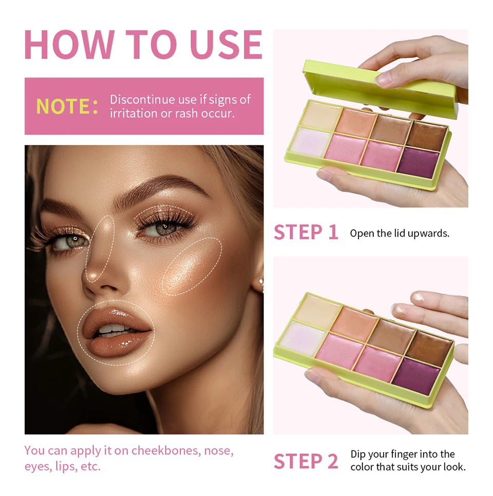 8-Color Cream Blush and Highlighter Makeup Palette