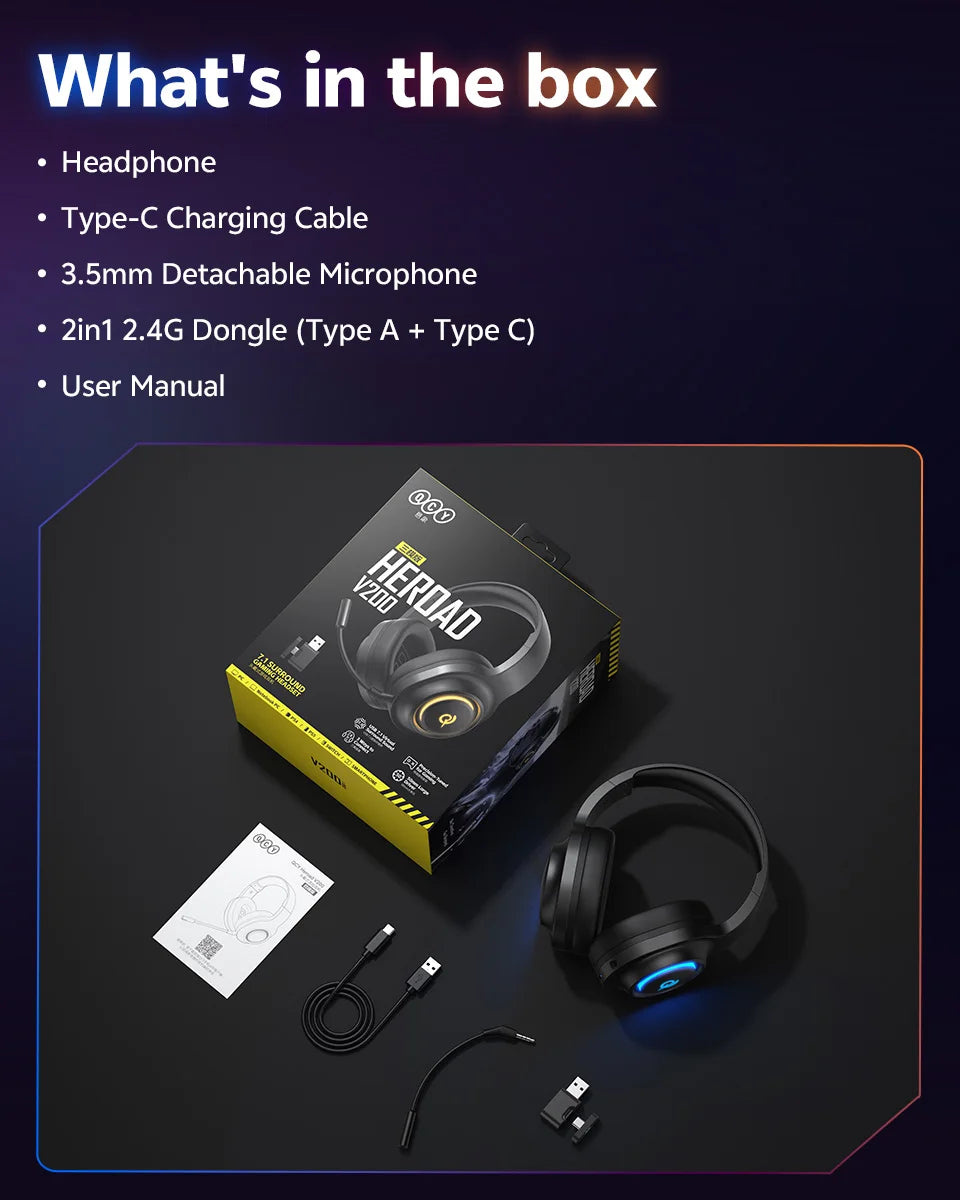 Wireless Gaming Headset with 7.1 Surround Sound and Bluetooth 6.0