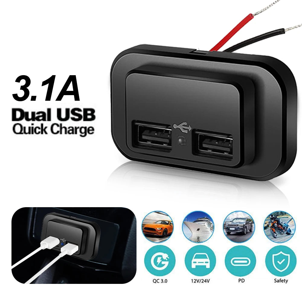 Dual USB Fast Car Charger Socket PD and QC 3.0 for 12V 24V Vehicles - 14