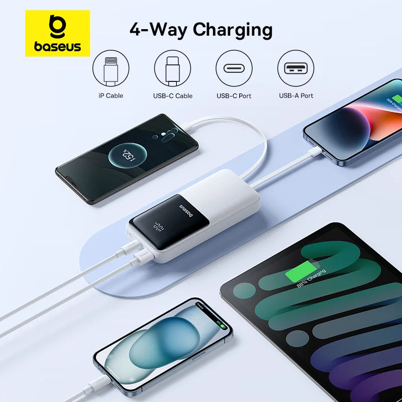 20000mAh Portable Power Bank with Integrated Fast Charging Cables