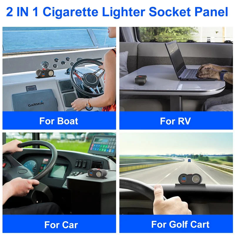 12V 24V Dual USB Fast Charger and Cigarette Lighter Socket Panel