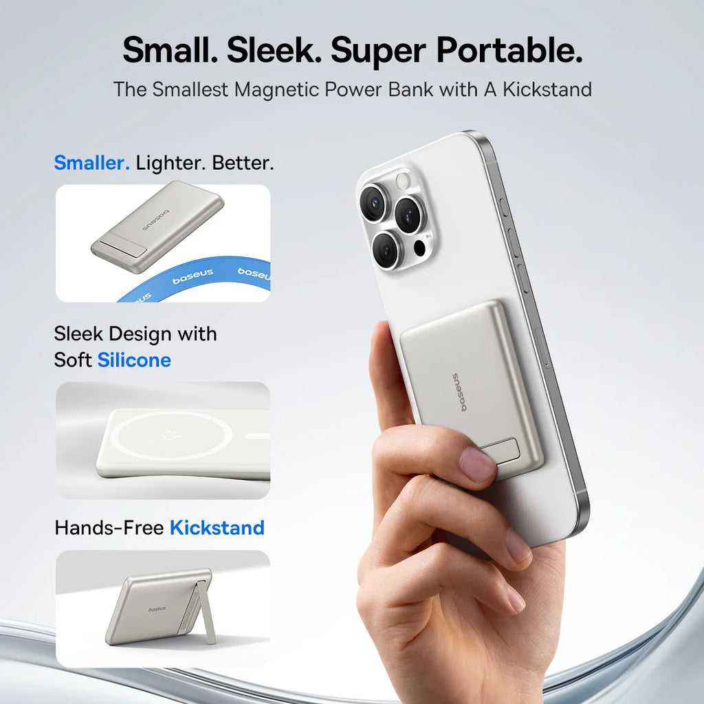Qi2 Magnetic Portable Wireless Power Bank with Kickstand 5000mAh