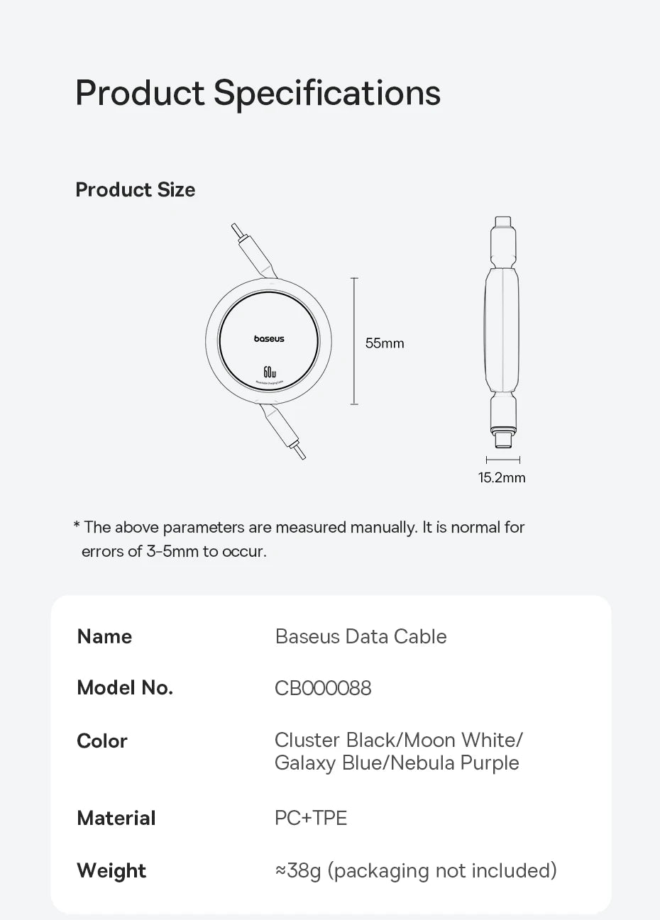 60W Retractable USB-C Fast Charging Cable