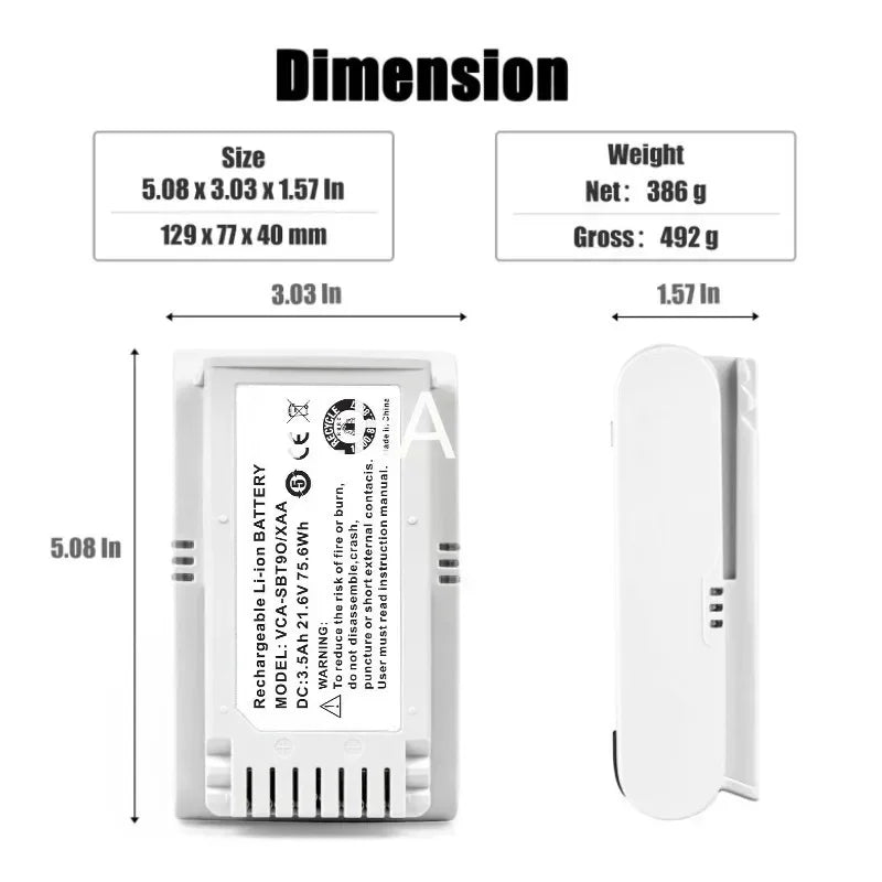 5000mAh Replacement Battery for Samsung Jet 70 and Jet 90 Vacuum - 5