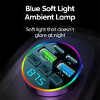 Bluetooth 5.0 FM Transmitter 66W 4 Port Car Charger Handsfree Adapter