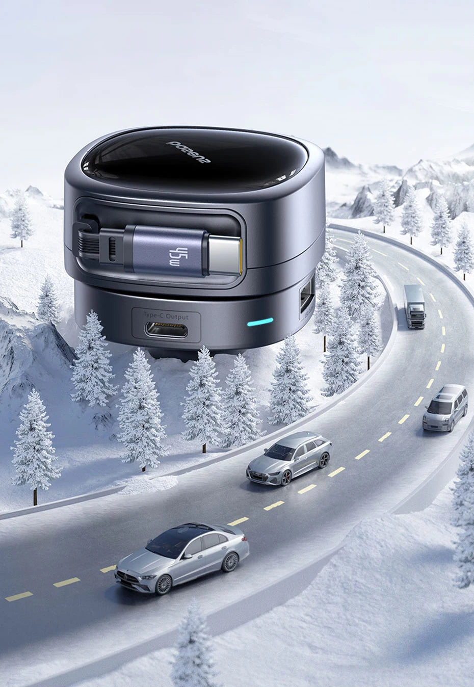 60W Retractable Fast Car Charger with 3 Ports